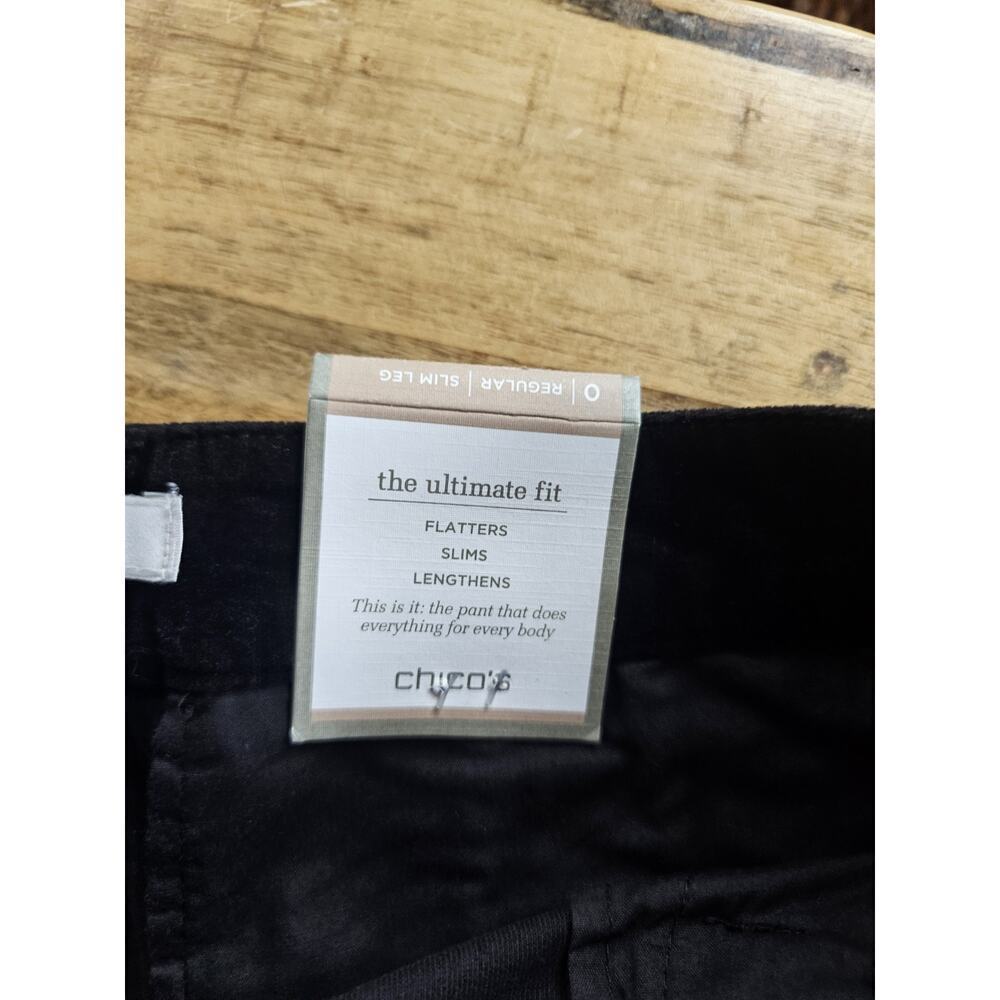 NWT Chico's Size 0 (S/4) Black Ultimate Fit Velveteen Slim Leg Pants Stretch $89 - Picture 3 of 7